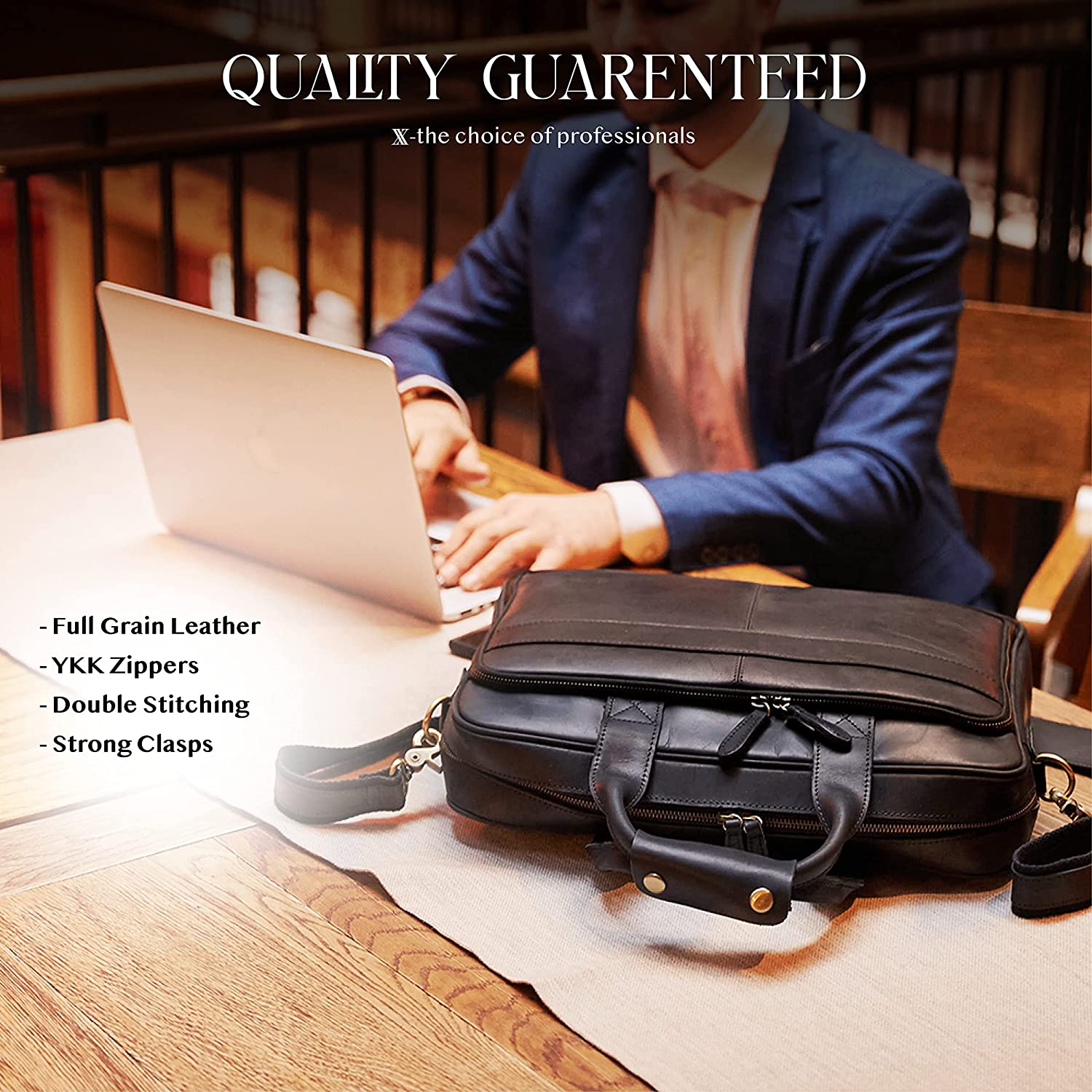 Luxorro Full Grain Leather Briefcases For Men， Handcrafted Leather Laptop Bag For Men， Our Leather Bags For Men Come In A Beautiful Gift Box， Perfect Christmas Gifts For Men， Brown， Fits 15.6" Laptop - Image 3